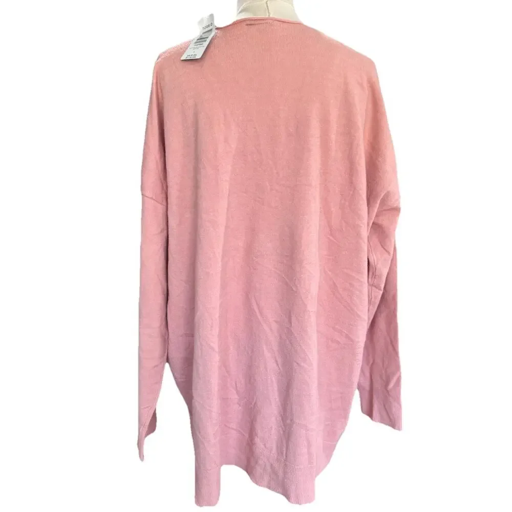 Torrid Pink V Neck Slouchy Pullover Sweater NWT Size 1 1X Plus 14 16 Knit Casual